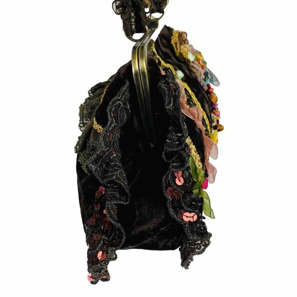 Ziba Velvet Beaded Purse Vintage Cottagecore Floral Lace Boho Romantic Handbag - Picture 14 of 16